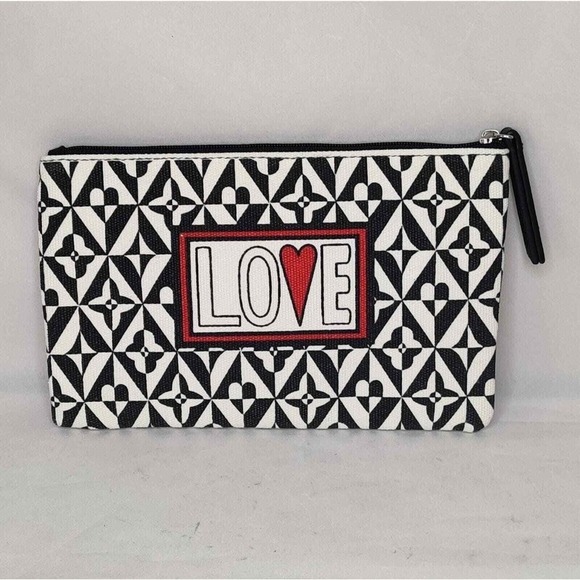 Brighton Love Makeup Back Cosmetic Bag Black And White Canvas Valentine's Day - Picture 1 of 12